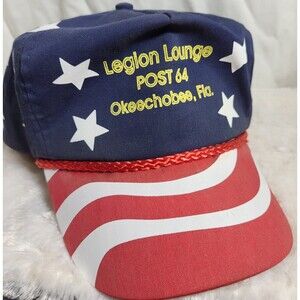 Vintage Nissun Cap Patriotic Rope Hat Legion Lounge Post 64 Okeechobee FL 80s90s